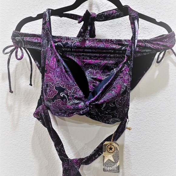 NWT Women's Converse One Star Paisley Print Purple & Pink Bikini Swim set XL - Picture 9 of 9
